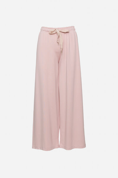 Light Pink Wide-Leg Lounge Pants with Drawstring