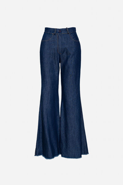 Dark Indigo Denim Flare Jeans with Wide Leg