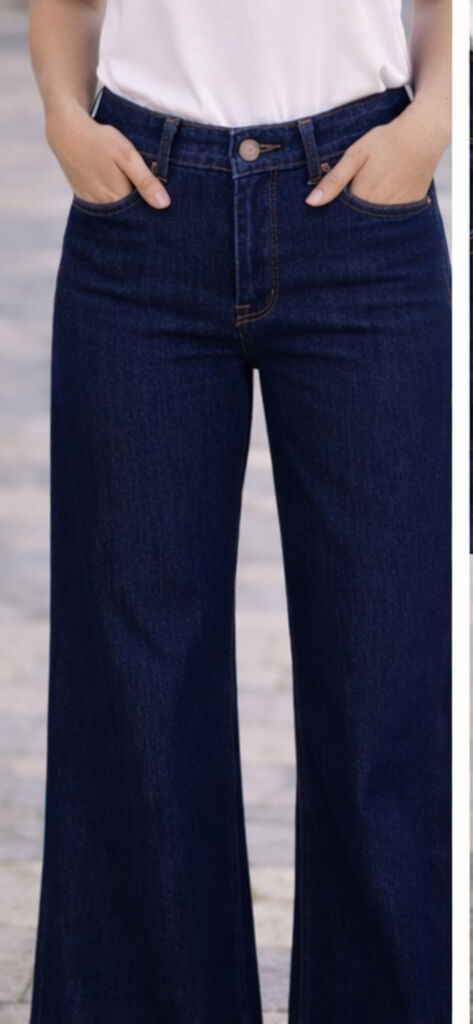 Dark Indigo Denim Flare Jeans with Wide Leg