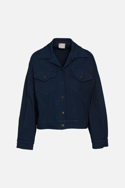 Navy Cotton Jacket with Button Closure