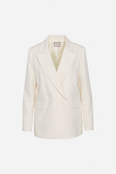 Ivory Double-Breasted Blazer with Structured Fit