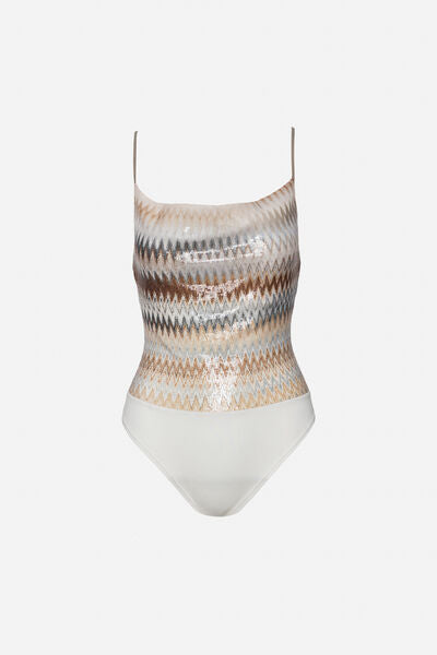 Multicolor Zigzag Pattern Bodysuit with Spaghetti Straps