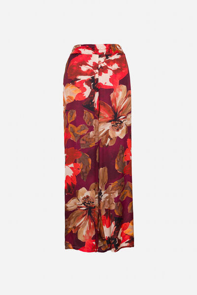 Red Floral Wide-Leg Trousers