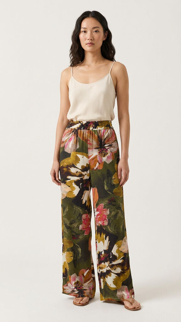 Multicolor Floral Wide-Leg Pants
