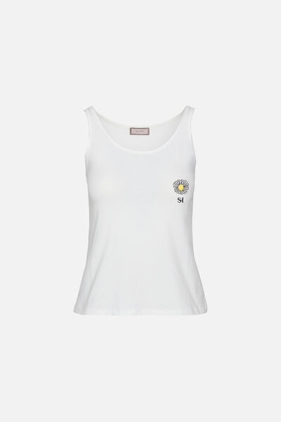 White Tank Top with Floral Embroidery