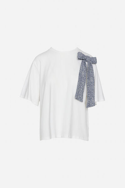 White Cotton Top with Bow Detail