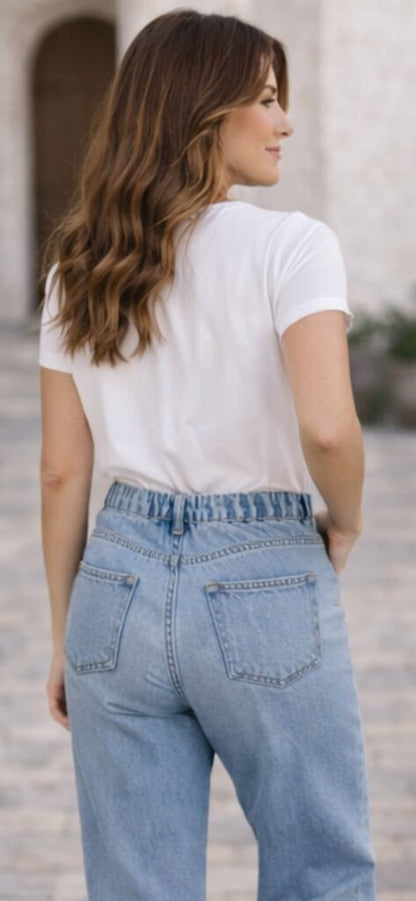 Light Blue Denim Cropped Jeans with Rolled Cuffs