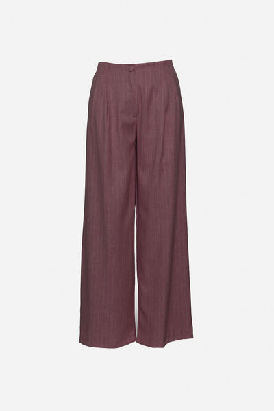 Maroon Wide-Leg Pants with Button Closure