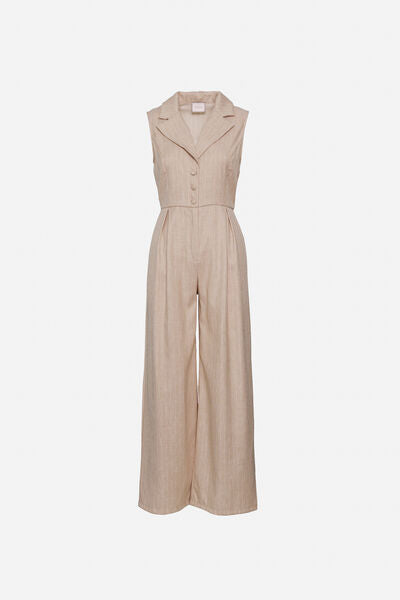 Beige Sleeveless Jumpsuit with Wide-Leg Design