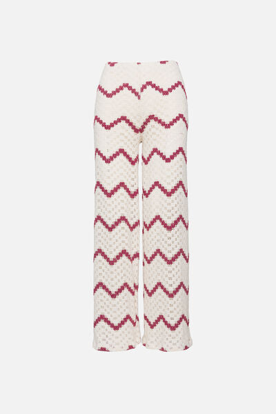 Ivory Geometric Wide-Leg Pants with Chevron Pattern