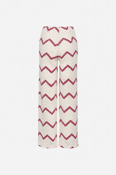 Ivory Geometric Wide-Leg Pants with Chevron Pattern