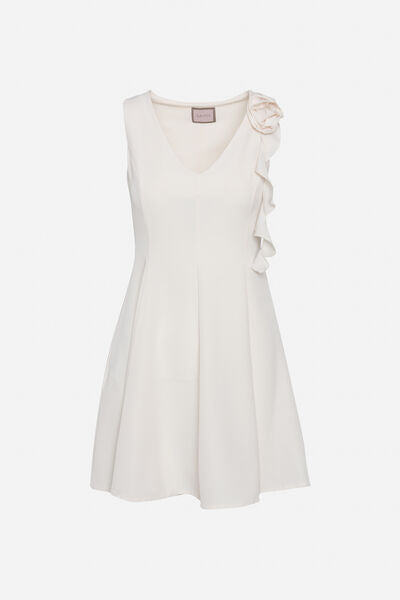 Ivory Sleeveless Dress with Floral Accent