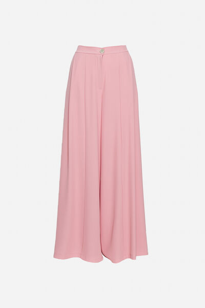 Blush Wide-Leg Trousers with Button Closure