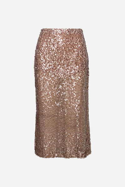 Champagne Sequin Midi Skirt with Dazzling Finish