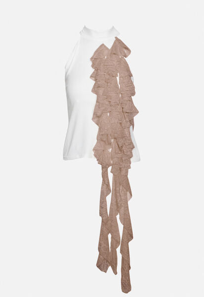Ivory Halter Top with Layered Ruffle Accent