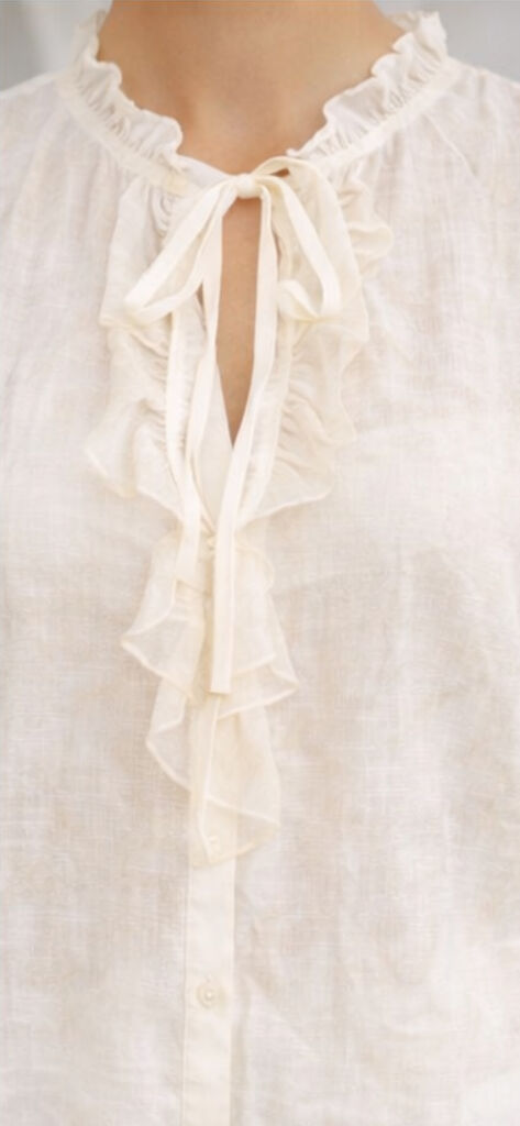 White Textured Blouse with Ruffled Front
