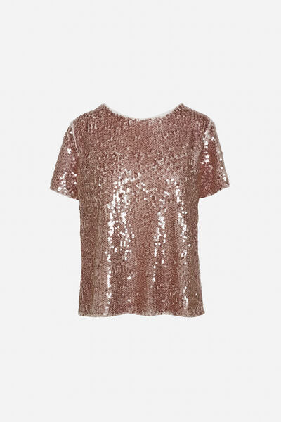 Rose Gold Sequin Top with Short Sleeves