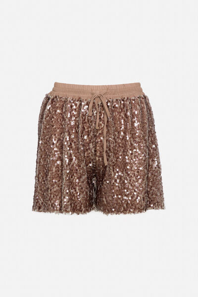 Bronze Sequin Shorts with Drawstring Waist