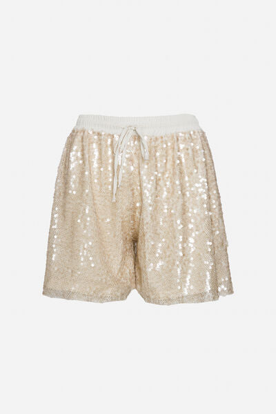 Gold Sequin Shorts with Drawstring Waist