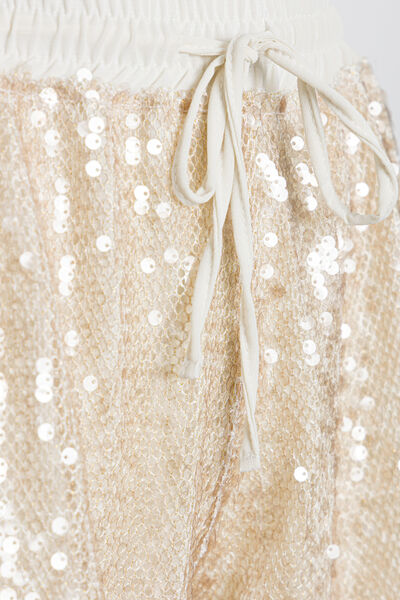 Gold Sequin Shorts with Drawstring Waist