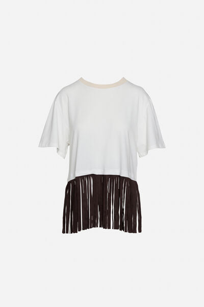 White Fringe Hem T-Shirt
