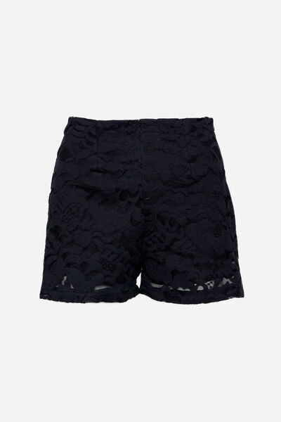 Black Lace Overlay Shorts with Intricate Detailing
