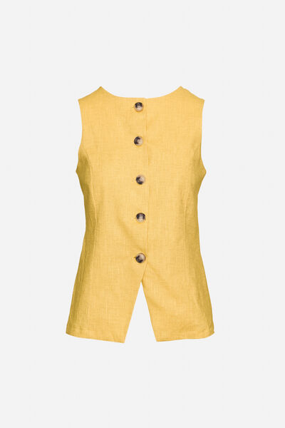 Yellow Buttoned Sleeveless Top with Split Back
