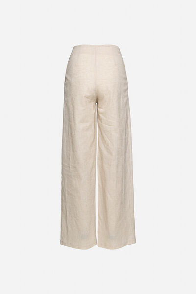 Natural Wide-Leg Trousers with Button Closure