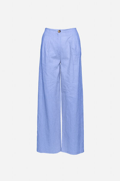 Blue Wide-Leg Pants with High Waist