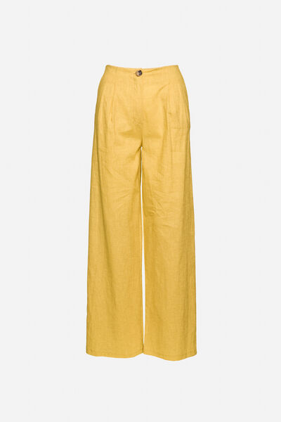 Sunshine Yellow Wide-Leg Trousers with Button Detail