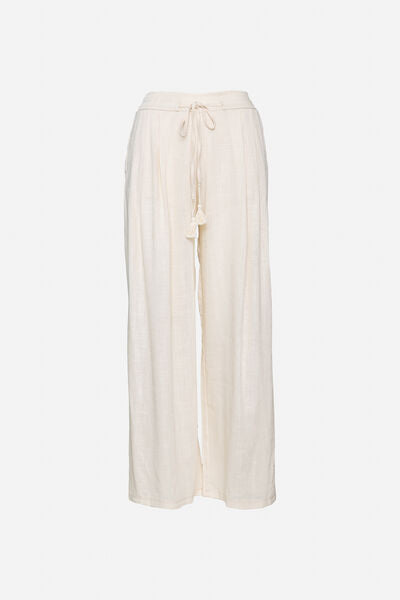 Ivory Relaxed-Fit Linen Pants with Drawstring Waist