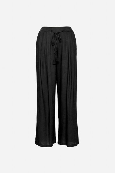 Black Wide-Leg Pants with Drawstring Waist