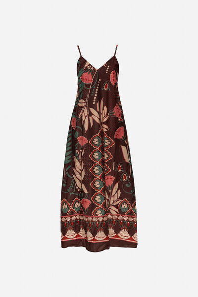 Brown Floral Midi Dress with Strappy Design