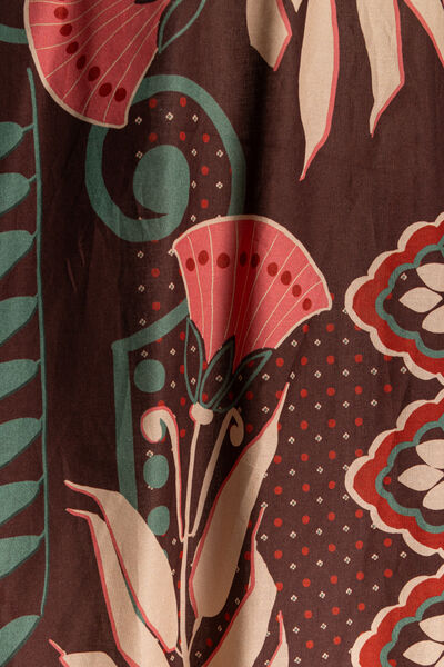 Brown Floral Midi Dress with Strappy Design