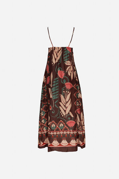 Brown Floral Midi Dress with Strappy Design