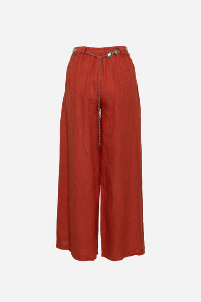 Terracotta Wide-Leg Pants with Belt Detail
