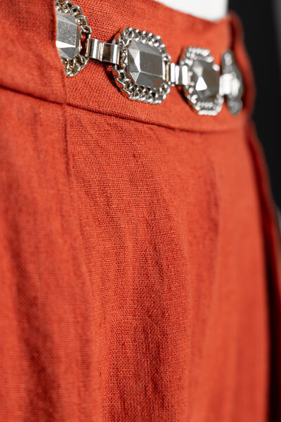 Terracotta Wide-Leg Pants with Belt Detail