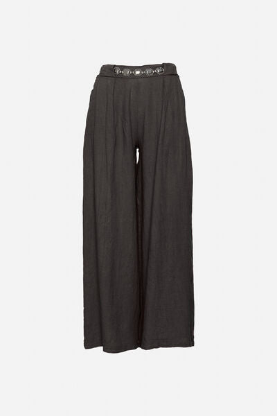 Black Wide-Leg Trousers with Detailed Waistband