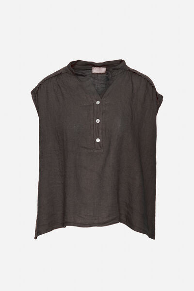 Dark Textured Top with Buttoned Neckline