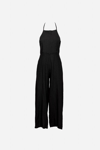 Black Halter Neck Jumpsuit with Flowy Legs