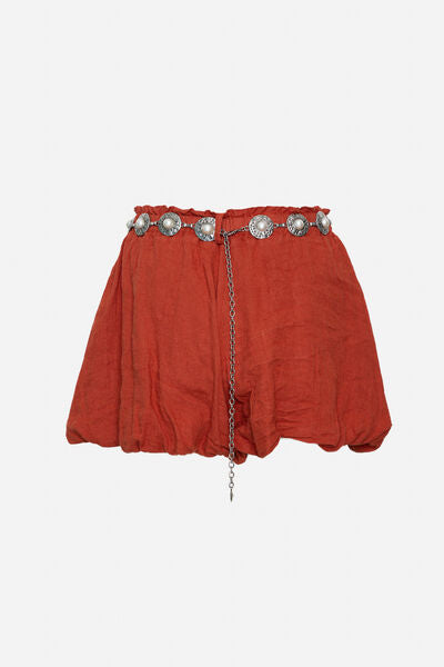 Rust Textured Shorts with Decorative Belt