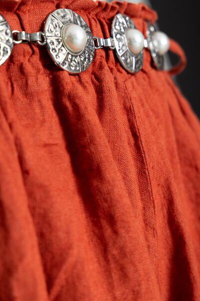 Rust Textured Skirt with Decorative Belt