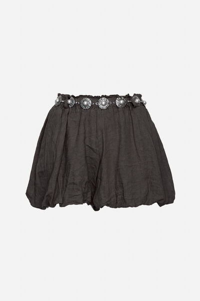 Dark Linen Skirt with Embellished Waist