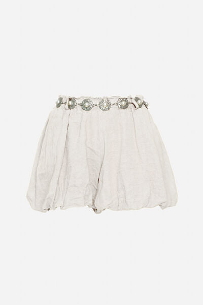 White Linen Mini Skirt with Embellished Waist