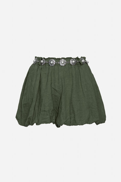 Olive Flowy Mini Skirt with Decorative Belt
