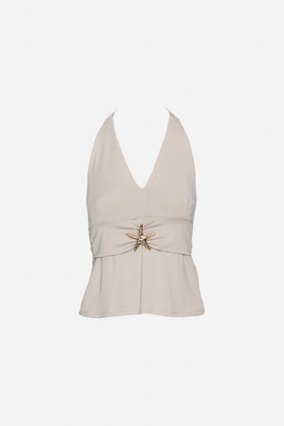White Halter Top with Star Embellishment