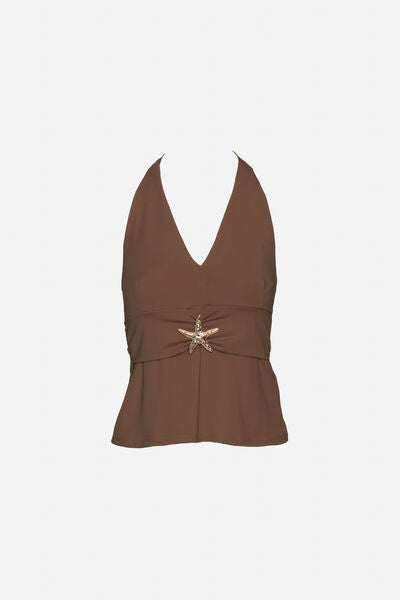 Brown Halter Top with Star Embellishment