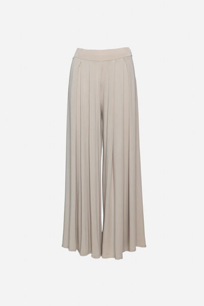 Beige Flowy Wide-Leg Trousers