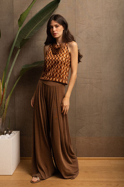 Olive Wide-Leg Pleated Pants with Flowing Silhouette