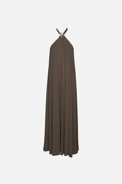 Brown Halter Maxi Dress with Flowing Silhouette